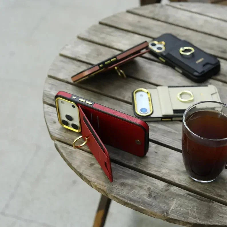 Phoenix Bespoke™: Multi-Function Wallet Case with Gold Ring Stand & Custom Stamping for Samsung S25/S24 Series by Phoenix Tree Studio