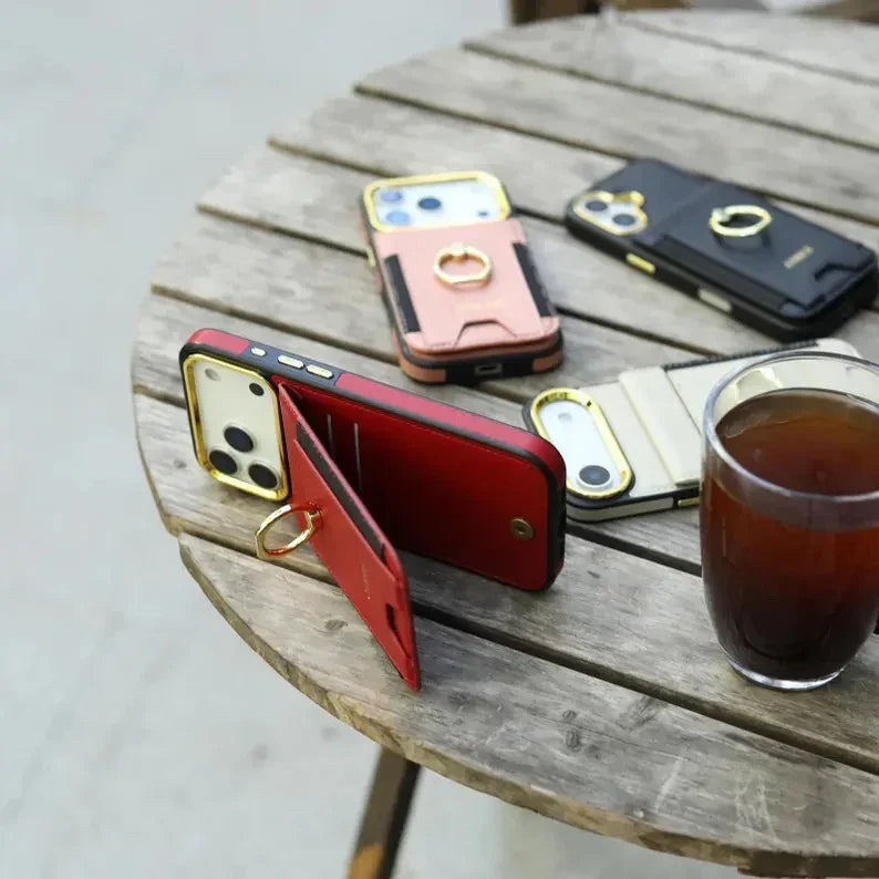 Phoenix Bespoke™: Multi-Function Wallet Case with Gold Ring Stand & Custom Stamping for Samsung S25/S24 Series by Phoenix Tree Studio