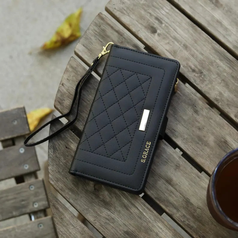 Phoenix Bespoke™: Luxury Quilted Crossbody Wallet Case with Zipper & Custom Stamping for Google Pixel 9/8/7 by Phoenix Tree Studio