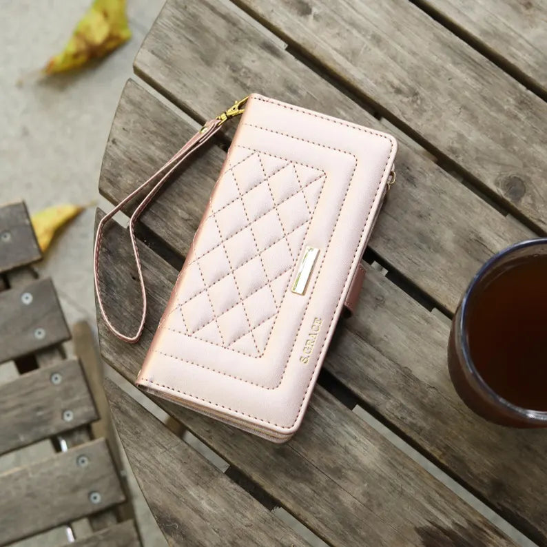 Phoenix Bespoke™: Luxury Quilted Crossbody Wallet Case with Zipper & Custom Stamping for Google Pixel 9/8/7 by Phoenix Tree Studio