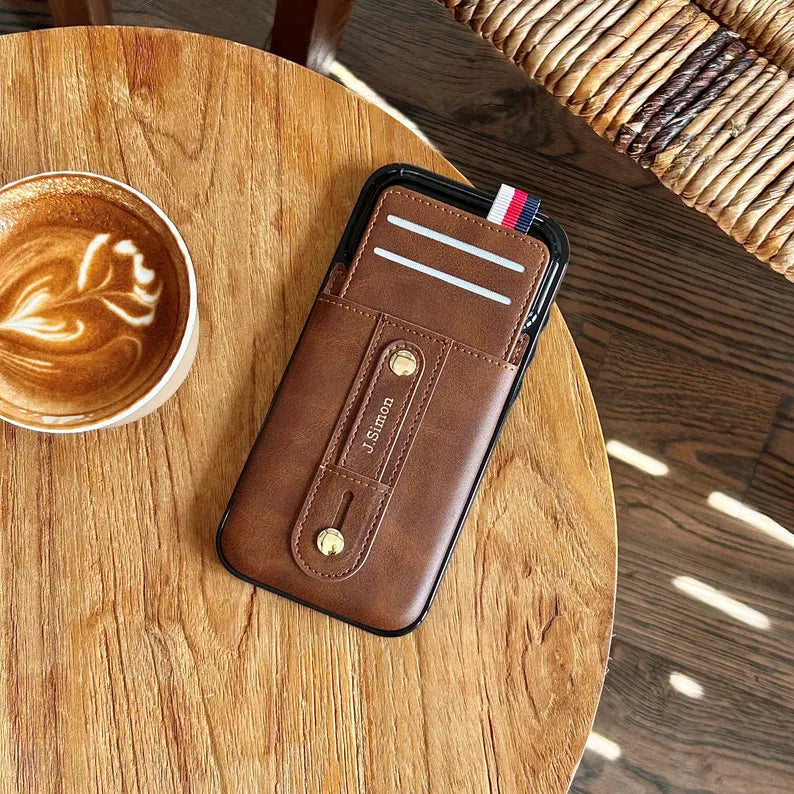 Phoenix Bespoke™: Personalized All-in-One Leather Grip Case with Card Slot & Retractable Stand for iPhone All Series by Phoenix Tree Studio