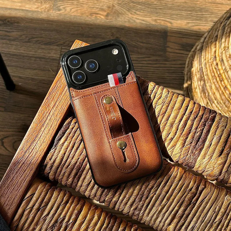 Phoenix Bespoke™: Personalized All-in-One Leather Grip Case with Card Slot & Retractable Stand for iPhone All Series by Phoenix Tree Studio