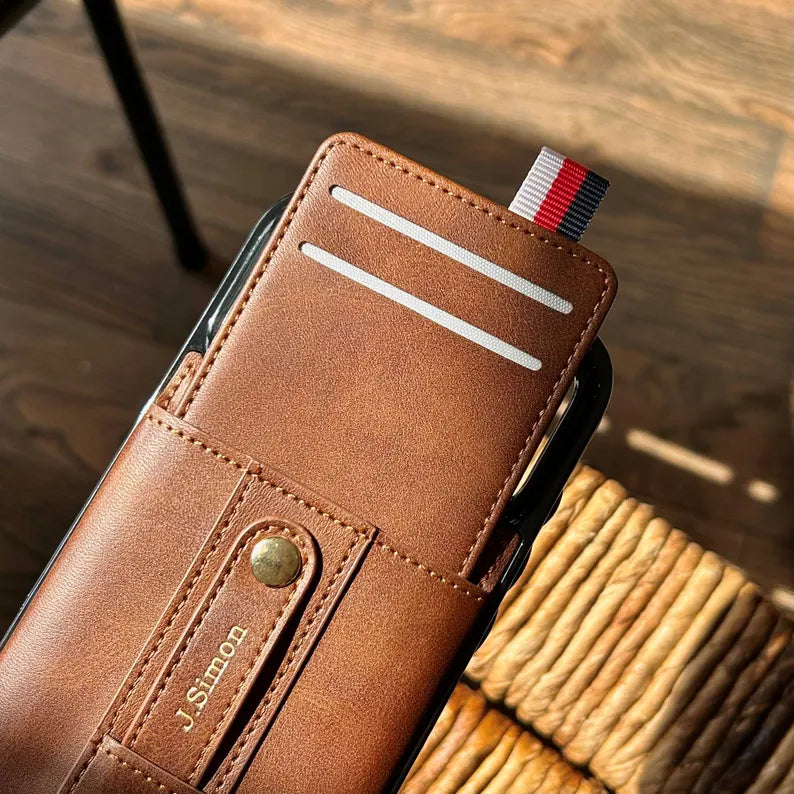 Phoenix Bespoke™: Personalized All-in-One Leather Grip Case with Card Slot & Retractable Stand for iPhone All Series by Phoenix Tree Studio