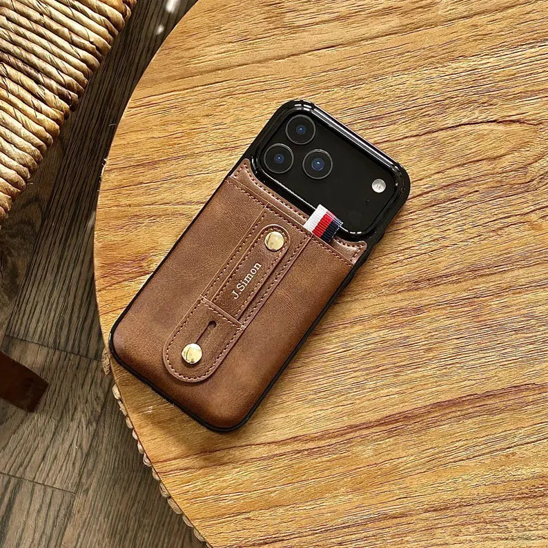 Phoenix Bespoke™: Personalized All-in-One Leather Grip Case with Card Slot & Retractable Stand for iPhone All Series by Phoenix Tree Studio