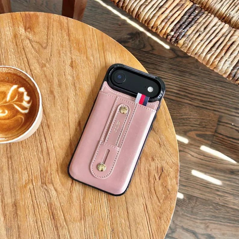 Phoenix Bespoke™: Personalized All-in-One Leather Grip Case with Card Slot & Retractable Stand for iPhone All Series by Phoenix Tree Studio