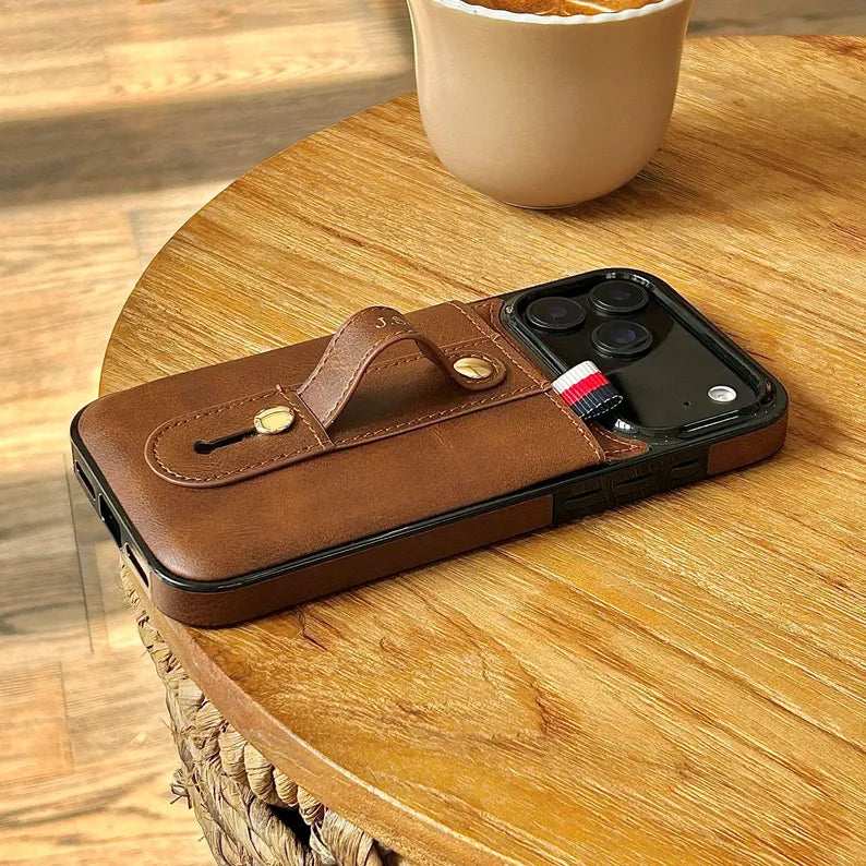 Phoenix Bespoke™: Personalized All-in-One Leather Grip Case with Card Slot & Retractable Stand for iPhone All Series by Phoenix Tree Studio