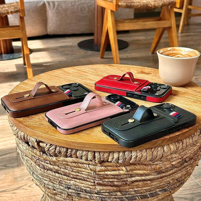 Phoenix Bespoke™: Personalized All-in-One Leather Grip Case with Card Slot & Retractable Stand for iPhone All Series by Phoenix Tree Studio